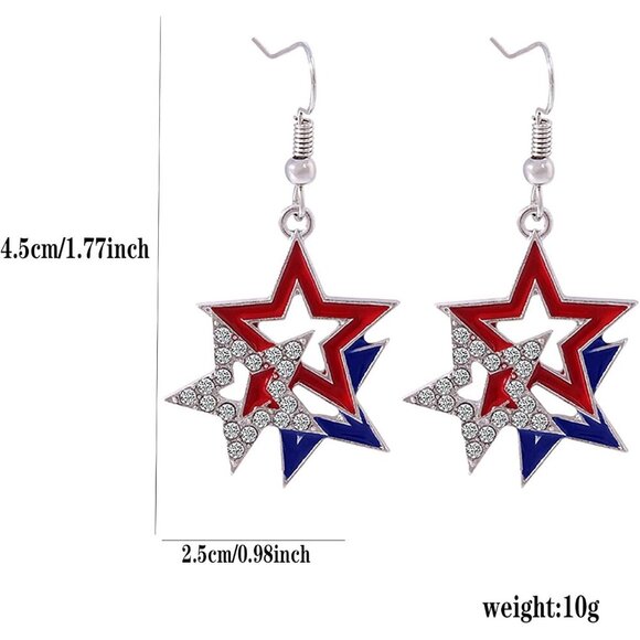 Women's White Blue Stripe American Flag USA Patriotic Dangle Earrings - Picture 4 of 6